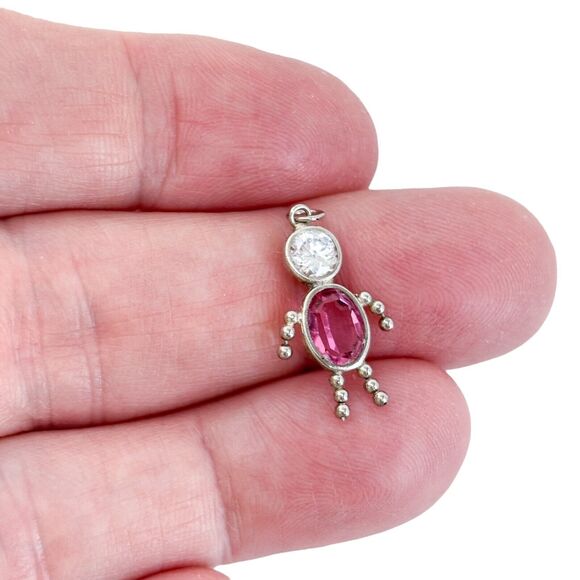 Sterling Silver 925 Pink & Clear Cubic Zirconia Boy Pendant - Picture 1 of 6